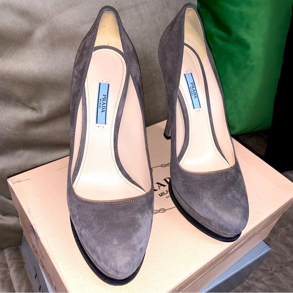 Prada Gray Suede High Heel Pumps - Picture 1 of 9